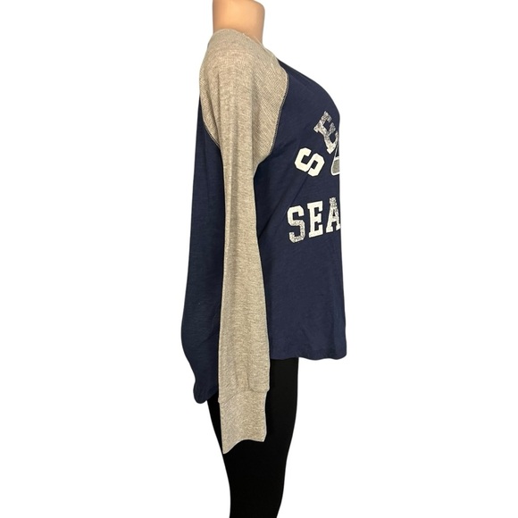3/$30 🍂Touch Navy Seattle Seahawks Waffle Raglan Lightweight Long Sleeve T-Shirt - Picture 4 of 8